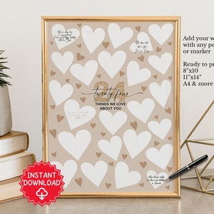 Décorations du 24e anniversaire, 24 raisons pour lesquelles nous vous aimons, 24 cadeaux d'anniversaire pour elle, homme et femme, carte du 24e anniversaire, panneau d'idées cadeaux pour 24 ans