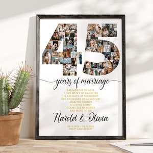 Regali per il 45° anniversario per i genitori, Decorazioni per l'anniversario in zaffiro, Biglietto per il 45° anniversario, Banner con collage di foto per il 45° anniversario di matrimonio