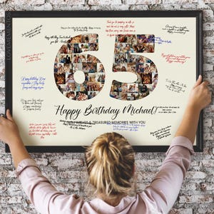 65e verjaardag decoratie gastenboek bord, 65e verjaardag cadeau mannen vrouwen, 65e verjaardagsfeestje uitnodiging poster, 65e verjaardag kaart hem haar