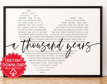 A Thousand Years Song Lyrics Wall Art- Christina Perri, Wedding Song, Couples Song, First Dance, Downloadable printable Song Lyrics Digital
