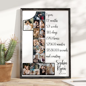 Regalo per il 1° anniversario per il marito, regalo di anniversario di carta per lui, regalo di anniversario di matrimonio di 1 anno per la moglie, collage fotografico personalizzato di 1 anno