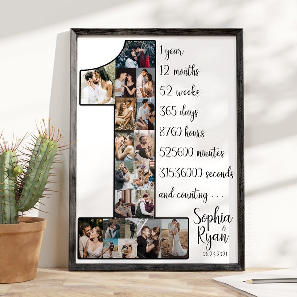 1st Anniversary Gift for Husband, Paper Anniversary gift for him,  1 Year Wedding Anniversary Gift for Wife, Custom 1 Year Photo Collage