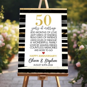 Póster de bienvenida de aniversario de oro, Cartel de fiesta de 50 aniversario de boda, Fiesta sorpresa de 50 años de aniversario para padres, mamá y papá, Parejas