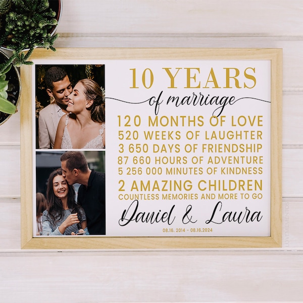 Panneau du 10e anniversaire, décorations d'affiches de 10 ans pour les couples, cadeau du compte à rebours des 10 ans de mariage pour mari, anniversaire en étain