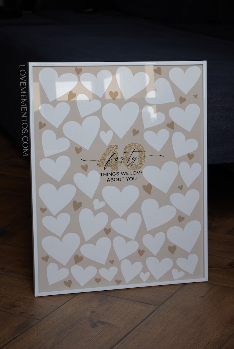40th Birthday Gift, 40 Reasons We Love You Guestbook, 40th Birthday decorations, 40 things we love about you, 40th Birthday Poster Men Women image 7
