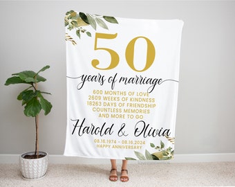 50-årsjubileumspresent för par, personlig filt för föräldrar mamma och pappa, guldjubileumspresent, 50 år gift, present till 50 år sedan