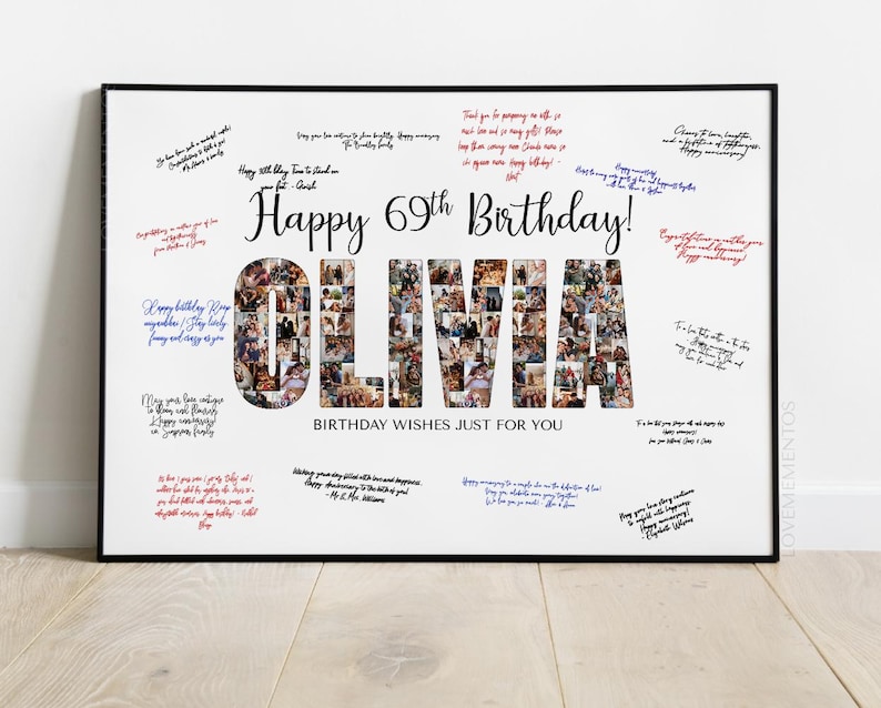 Custom 69th Birthday Guest Sign Name Collage, 69th Birthday Party ...