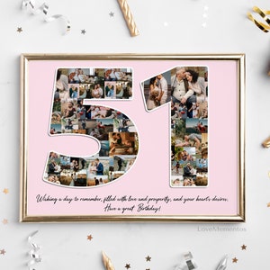 Cadeau 51e anniversaire pour elle et lui, cadeau 51 ans pour homme femme, carte d'invitation décoration fête joyeux 51e anniversaire, collage personnalisé