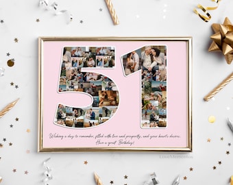 51st Birthday Gift for Her & Him, 51 Year Old Gift for Men Women, Happy 51st Birthday Party Decoration Invitation Card, Personalized Collage