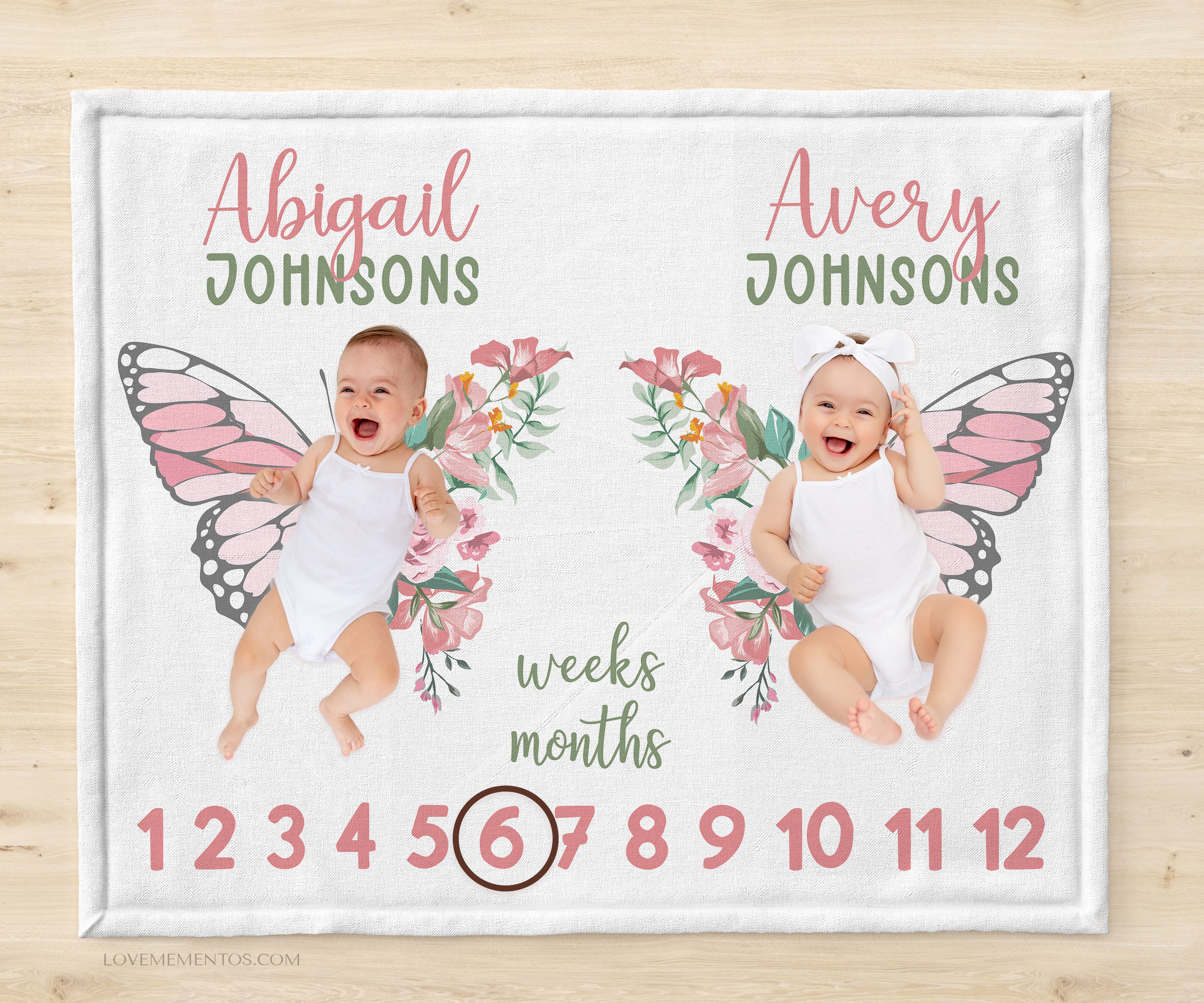 Twin Milestone Blanket, Butterfly Twin Baby Girl Blanket, Floral Blanket Twin Baby Girl, Twin Mama, Twin Mom, Mom of Twins, Twin Baby Shower