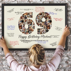 69e verjaardag decoratie gastenboek bord, 69e verjaardag cadeau mannen vrouwen, 69e verjaardag partij uitnodiging poster, 69e verjaardag kaart hem haar