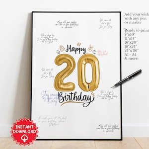 Décorations 20e anniversaire, cadeau 20e anniversaire pour lui et elle, livre d'or, affiche de fête 20e anniversaire, idées 20e anniversaire femme homme, 20 ans