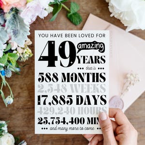 Biglietto di auguri stampabile per il 49° compleanno, regalo per il 49° compleanno per uomo e donna, divertente biglietto di auguri per il 49° compleanno, poster di invito per la festa del 49° compleanno