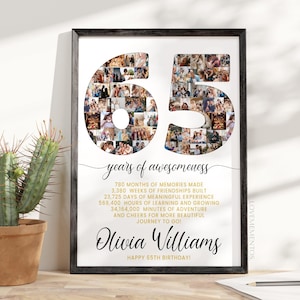 65 Jahre Geburtstag Geschenk Foto Collage Countdown, 65 Gründe warum wir dich lieben, Geschenk zum 65 Geburtstag für sie Ihn, Karte zum 65 Geburtstag einladen Poster