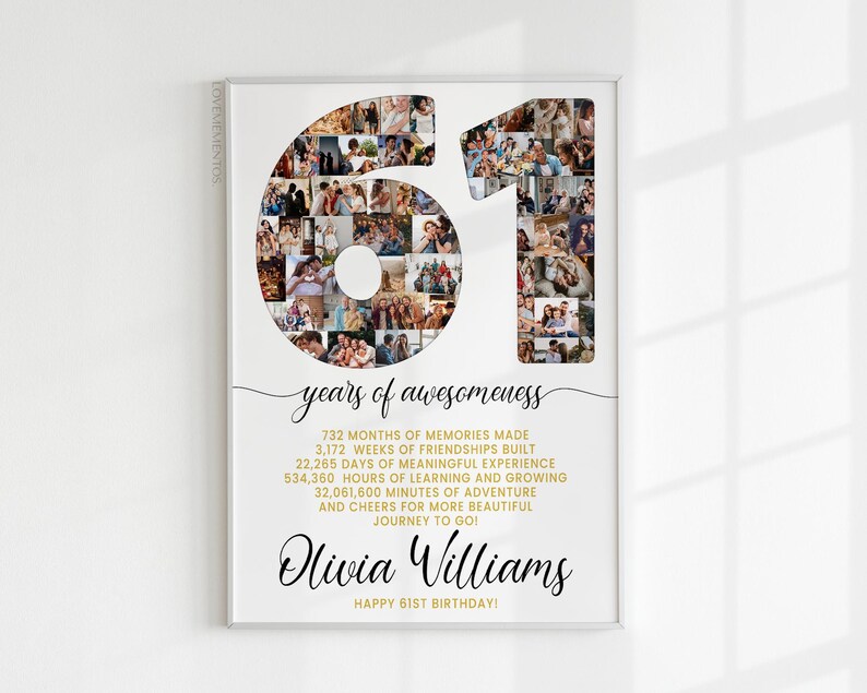 61st Birthday Gift Photo Collage Countdown, 61 Reasons Why We Love You ...