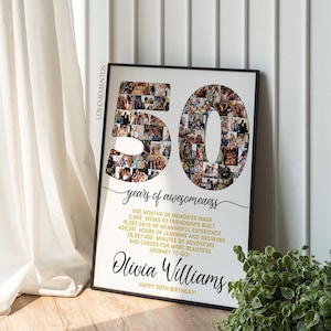 Compte à rebours pour collage photo 50e anniversaire, 50 raisons pour lesquelles nous vous aimons, cadeau 50e anniversaire pour elle, affiche d'invitation pour carte 50e anniversaire