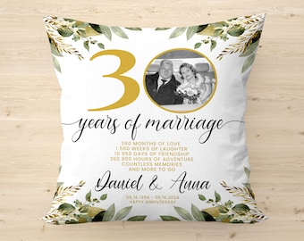 Almohada de regalo para el 30.º aniversario, regalo para el 30.º aniversario de bodas para marido y mujer, regalo para el 30.º aniversario de pareja, decoración de aniversario