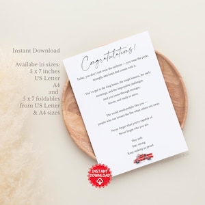 Carte de remise des diplômes de pompier, félicitations pompier, carte de voeux de diplômé de l'Académie des pompiers, nouveau cadeau de pompier fils fille mari femme