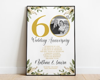 60th Anniversary Sign, 60th Wedding Anniversary Gift for Parents, Diamond Anniversary Gift for Couples, 60th Anniversary Decorations,  Sixty