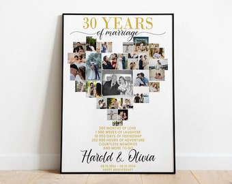 Regalos del 30.° aniversario para el esposo, regalo fotográfico del 30.° aniversario de bodas para los padres, regalo único de aniversario de perla para la esposa, parejas 30