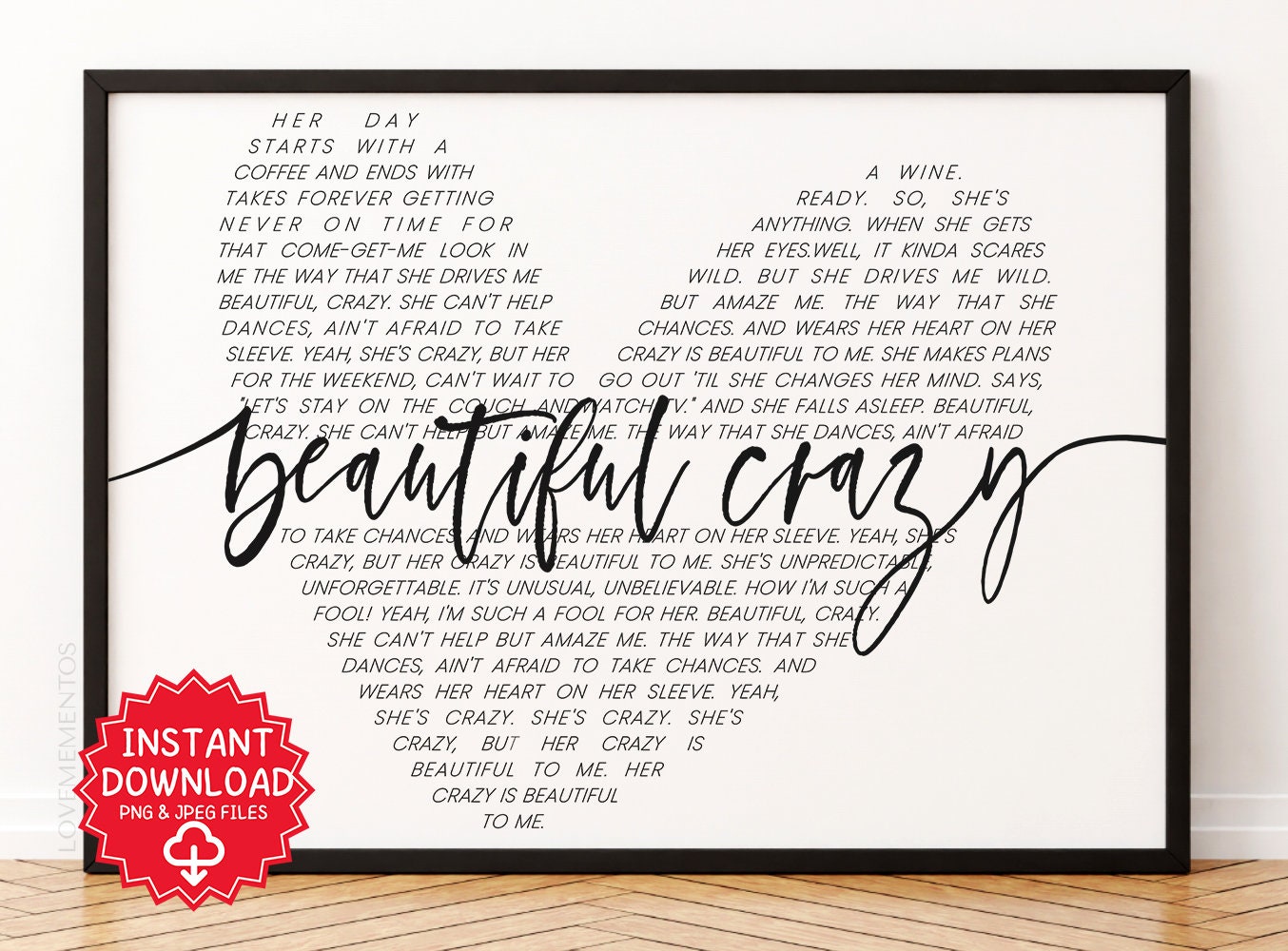 Luke Combs Beautiful Crazy Heart Song Lyric Print - Red Heart Print