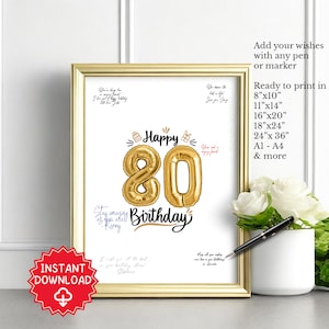 Décorations de fête pour 80e anniversaire, cadeau 80e anniversaire pour femme, cadeau 80 ans pour homme, affiche de livre d'or 80e anniversaire, 80e carte