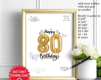 80th Birthday Party Decorations, 80th Birthday Gift for Women, 80 years old gift for Men, 80th Birthday Guest Book Sign Poster, 80th card