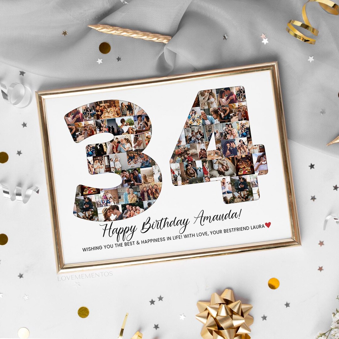 Custom 34th Birthday Gift Photo Collage, 34th Birthday Gift for Men ...