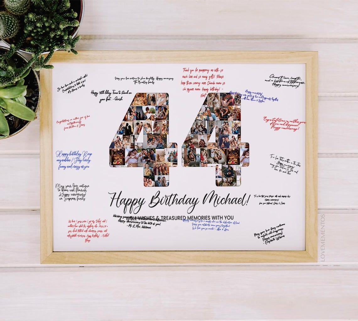 44th Birthday Decoration Guest Book Sign, 44th Birthday Gift Men Women ...