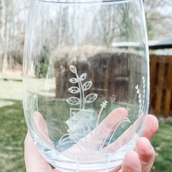 Plants, Houseplants, monstera, plant lovers, etched glass, custom wine glass, personalized