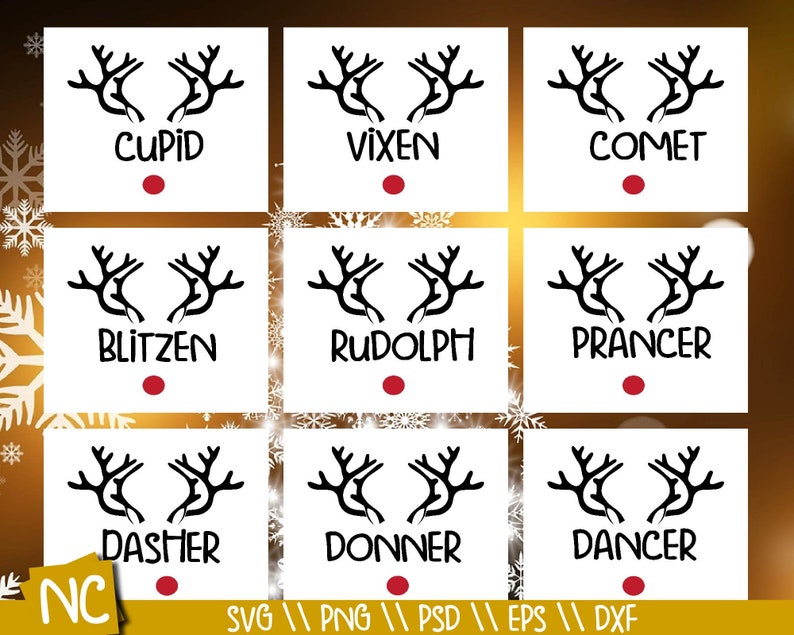 Reindeer Names SVG Reindeer Names With Antlers SVG | Etsy