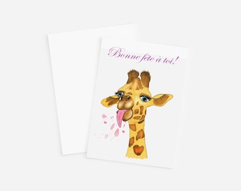 Carte souhaits Girafe - Bonne fête - Carte 5X7 aquarelle sans texte