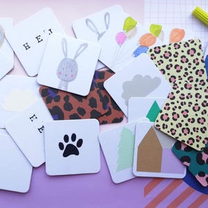 MEMORIA I Set DIY I 28 tarjetas de memoria en blanco I Actividad para niños I Set de tarjetas con caja