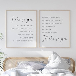 Ich wähle dich und ich wähle dich, Schlafzimmer Drucke Set von 2, Hauptschlafzimmer Dekor, Paar Schlafzimmer Wand Dekoration über dem Bett, Druckbare Kunst