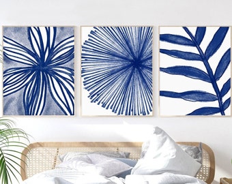 Blue wall art download, Bedroom wall art printable, over the bed wall decor digital prints, Living room wall art abstract Botanical wall art
