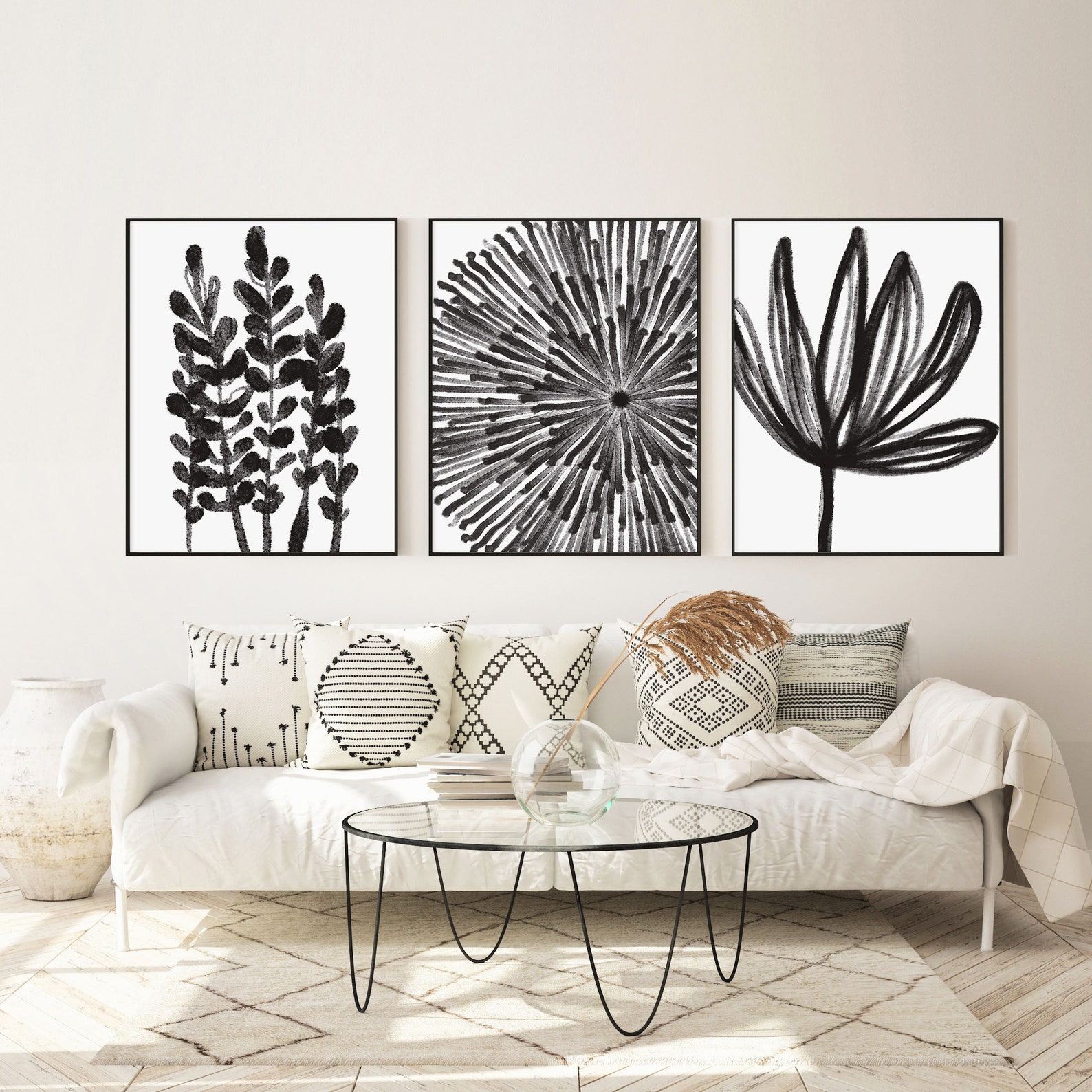 Black and White Abstract Art Prints Set of 3 Black Botanical - Etsy