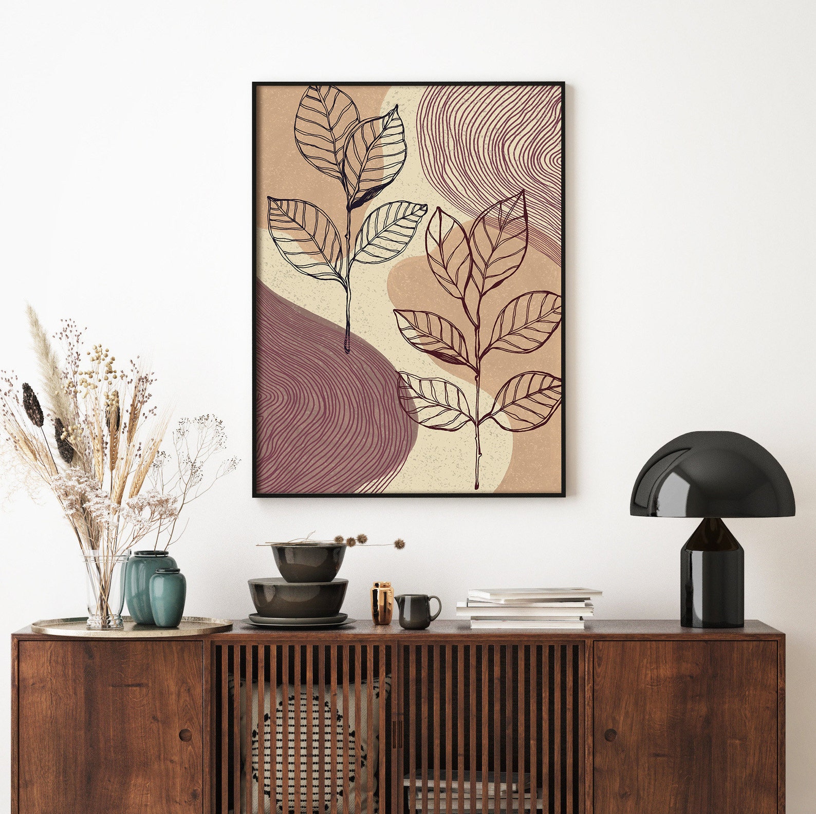 Abstract leaf print wall art abstract boho art brown neutral Etsy
