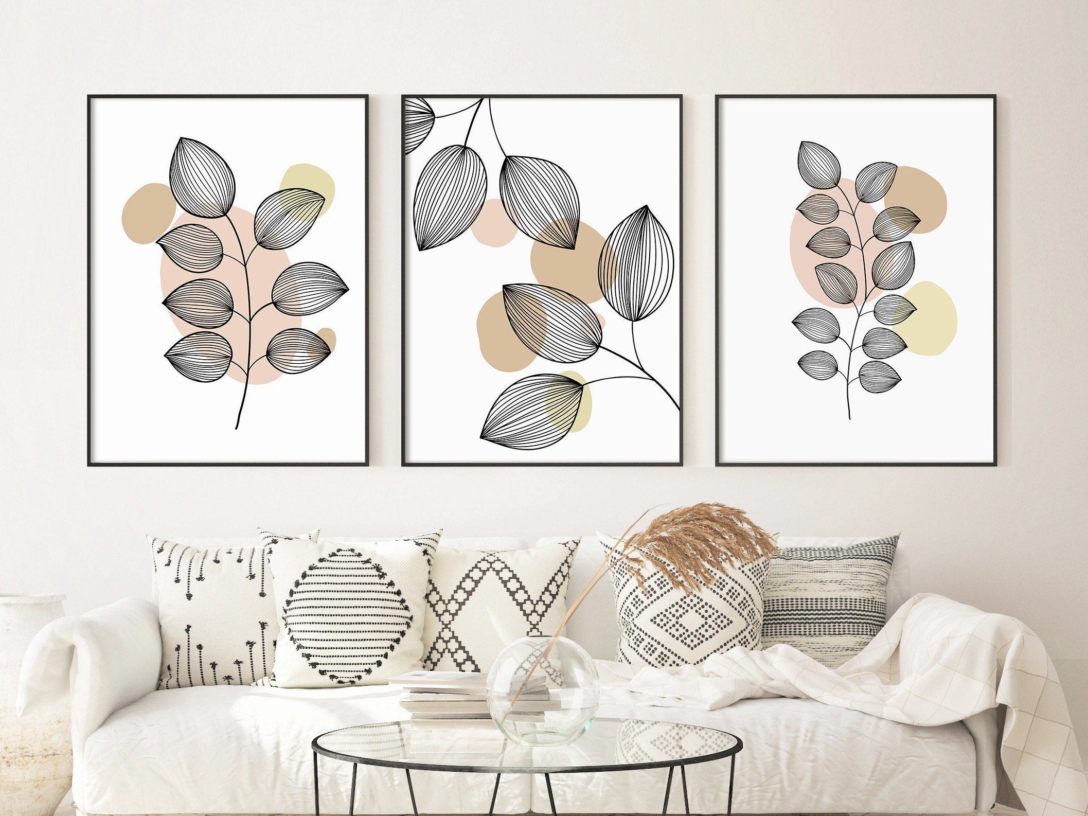 Boho prints set of 3 modern botanical print boho botanical Etsy