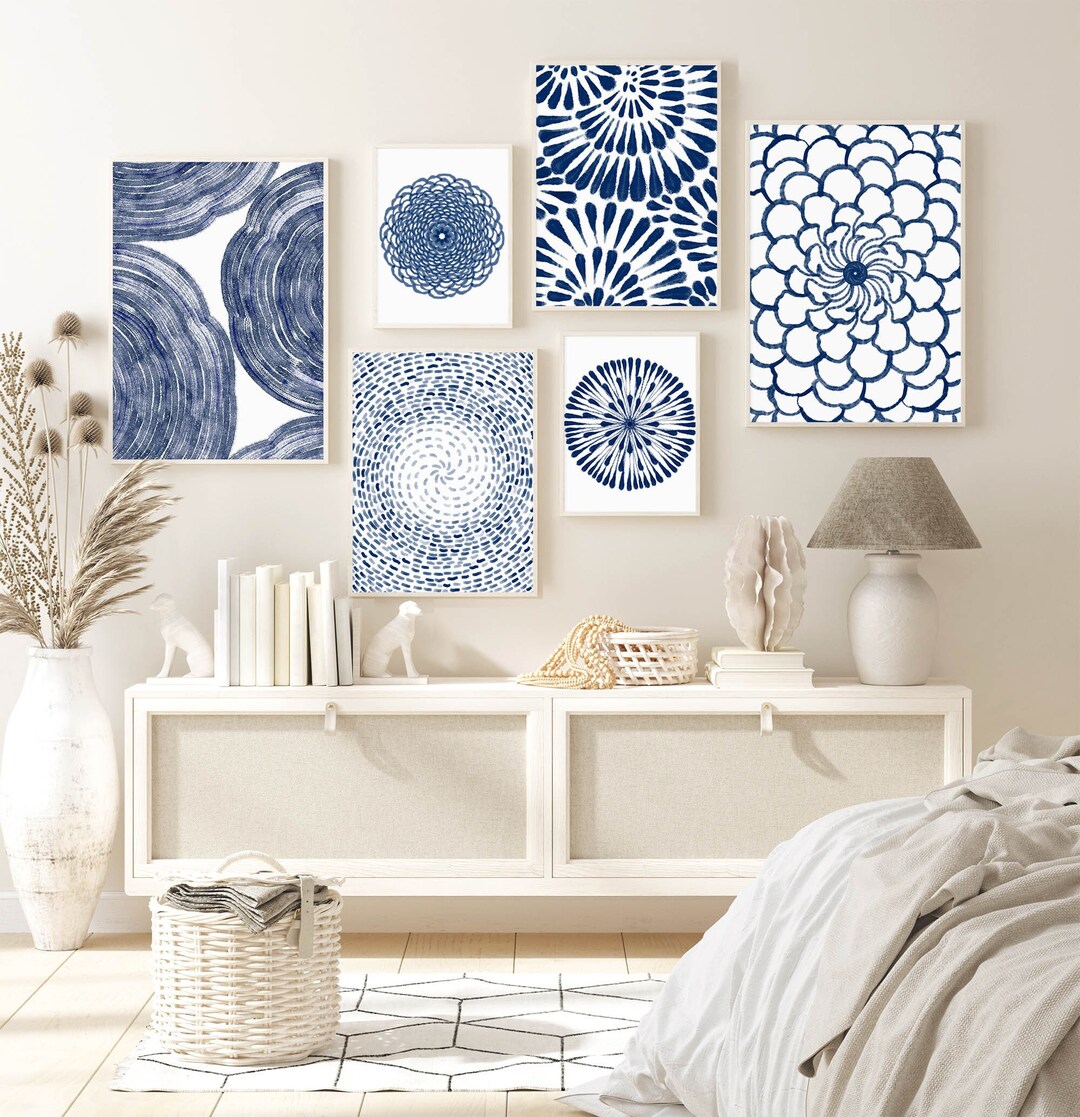 Blue Gallery Wall Art Set Navy Abstract Prints Blue Art Etsy