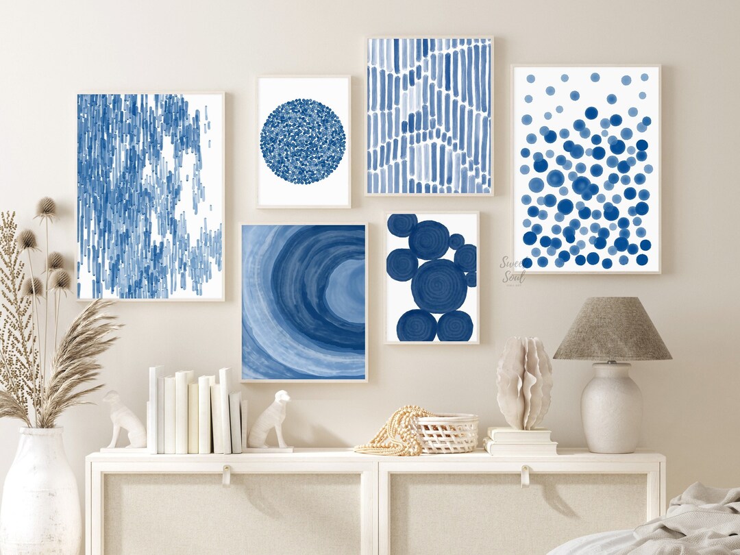 Blue Gallery Wall Art Set Blue Abstract Prints Navy Art Etsy
