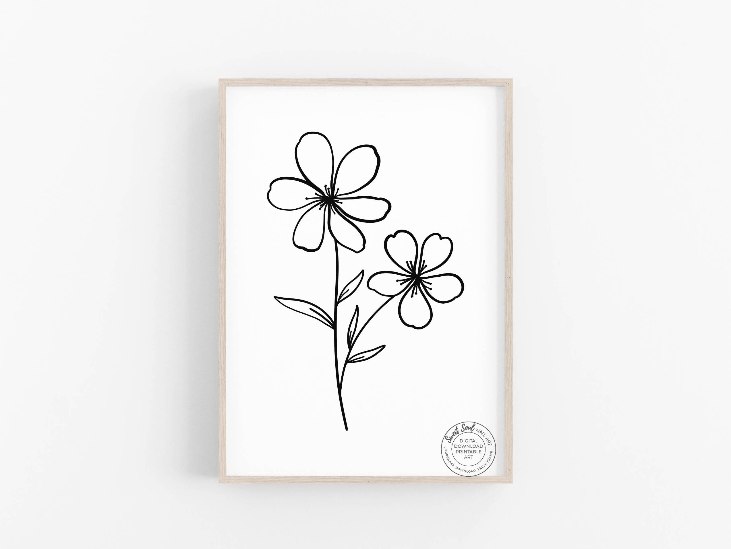 Flower Line Art Prints Simple Flower Wall Art Floral Etsy