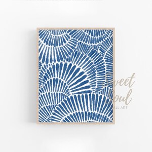 May include: A digital art print featuring a blue and white abstract pattern of overlapping circles with a textured brushstroke effect.
