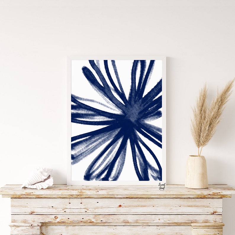 Digital Prints Blue Wall Decor Art Set of 3, Modern Abstract Wall Art ...