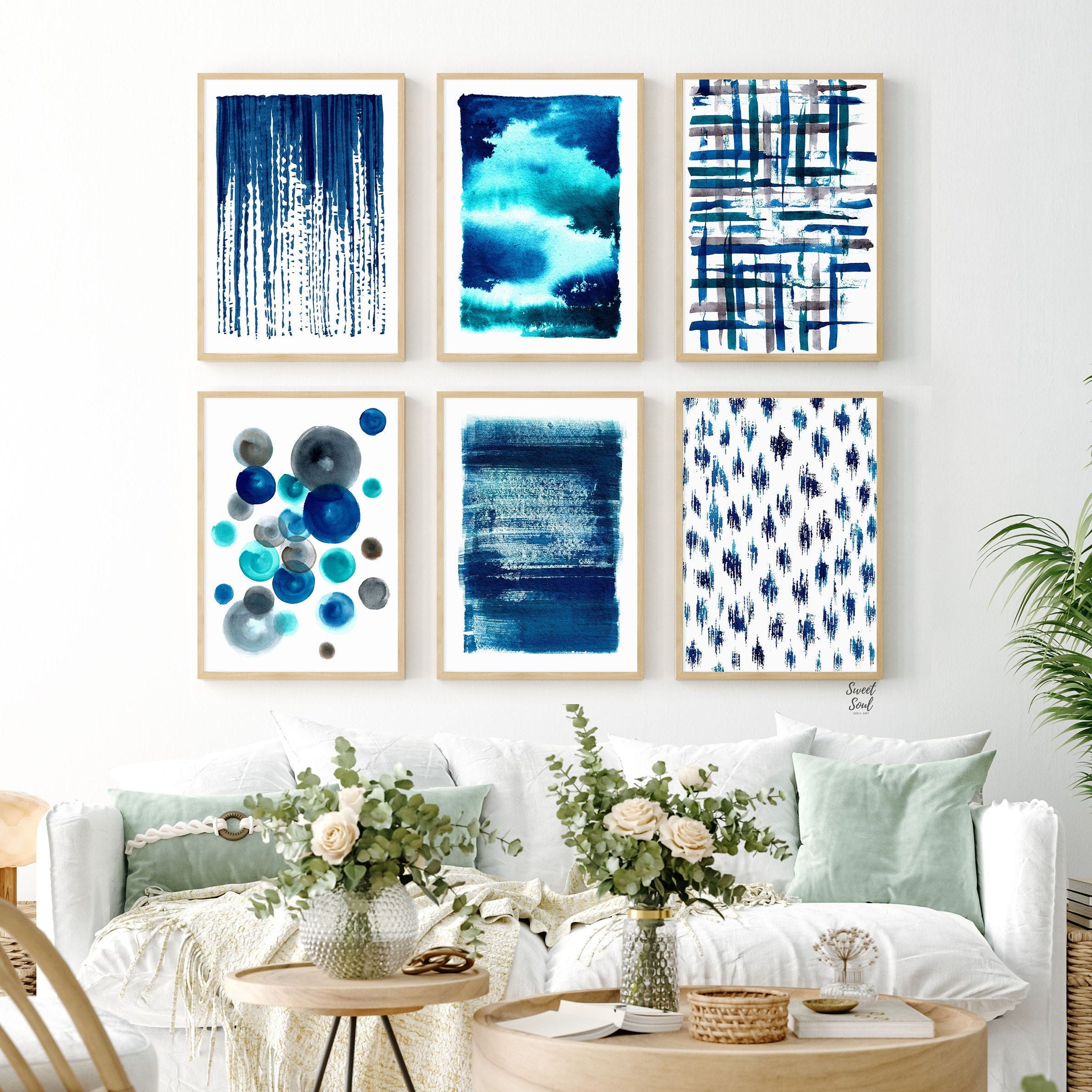 Blue Abstract Art Prints Blue Watercolor Wall Art Printable Etsy