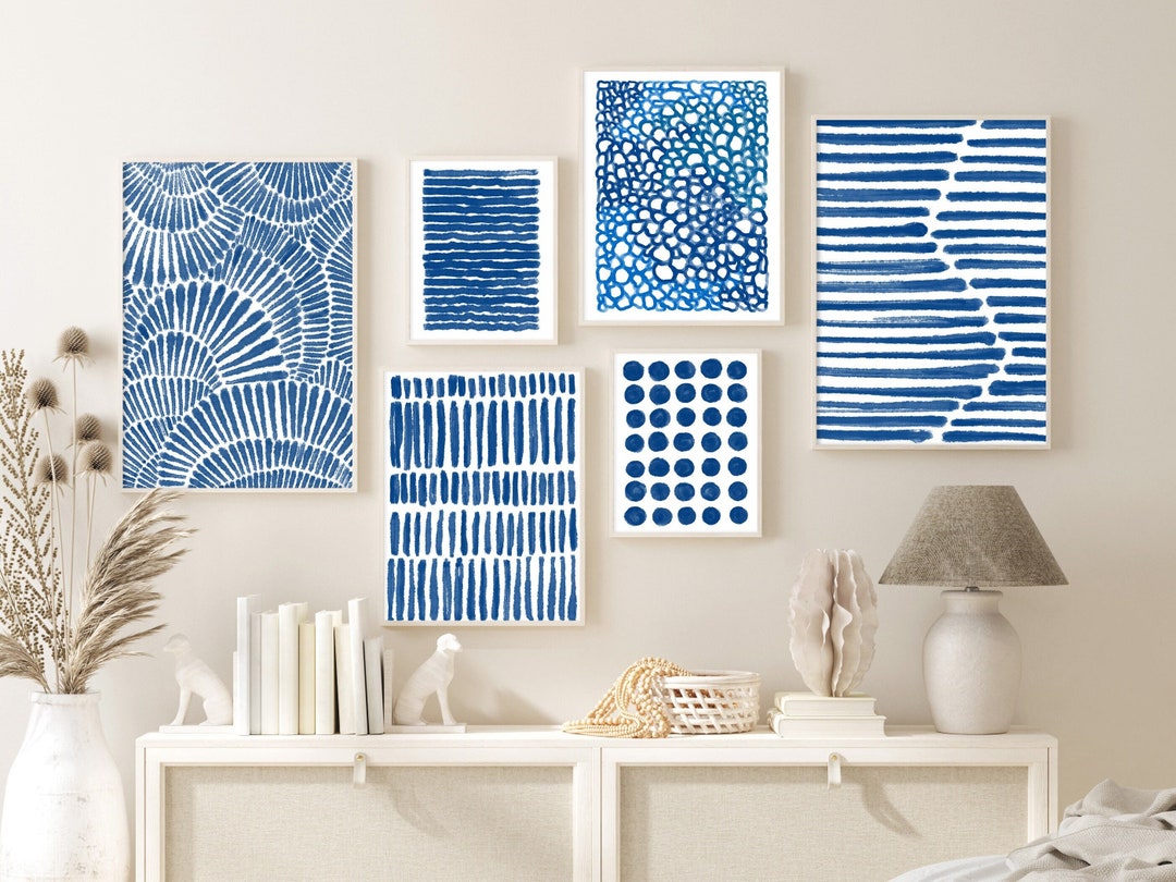 Blue Abstract Art Digital Prints Blue Watercolor Gallery Wall Set Navy Wall Art Bedroom Above