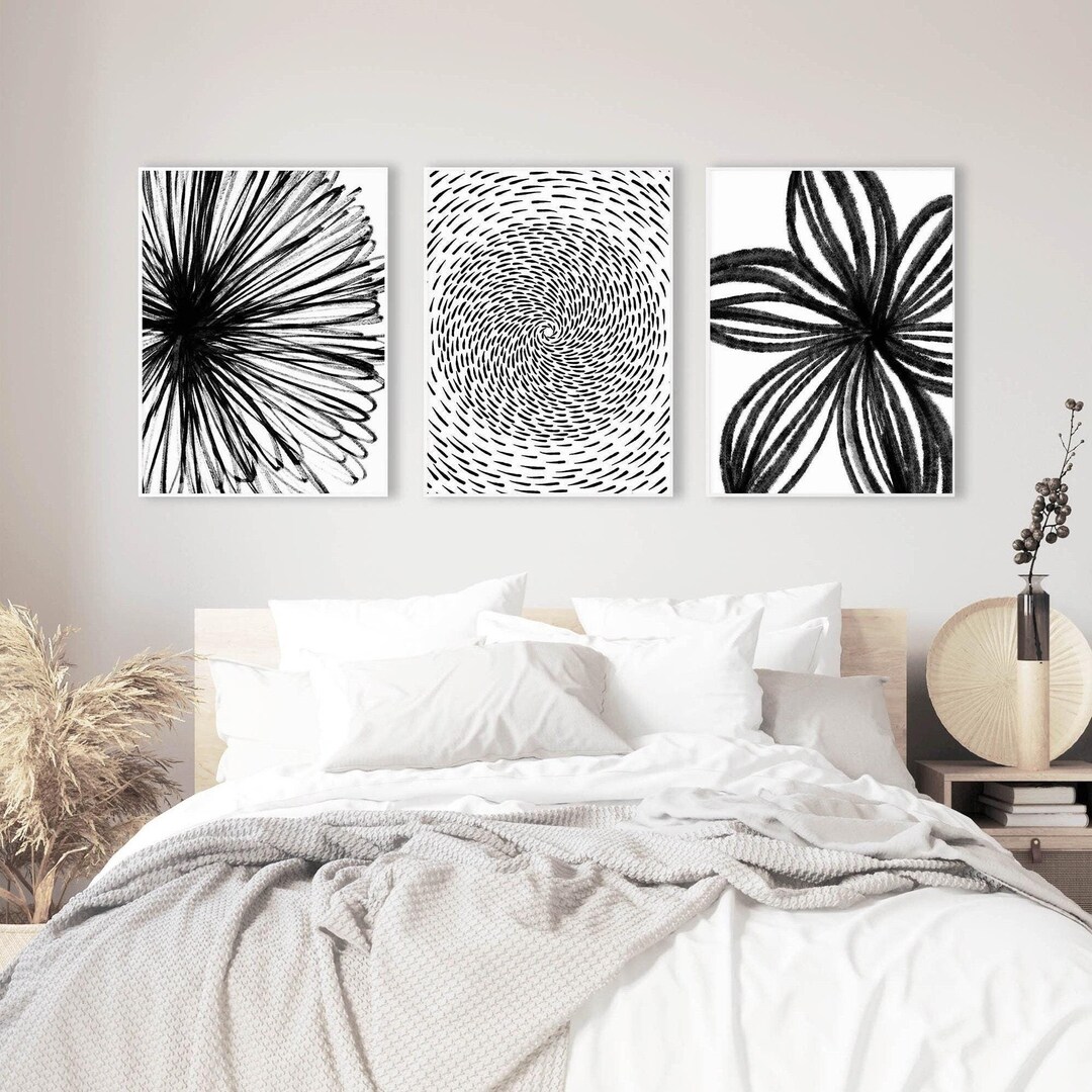 Black and White Wall Art, Gallery Wall Decor Abstract Prints, Bedroom ...