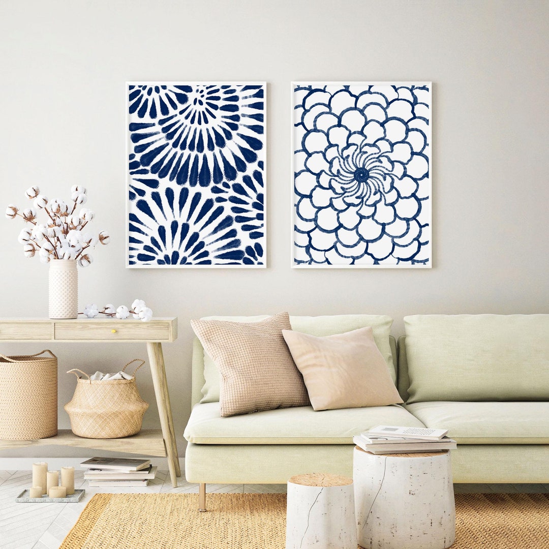 Wall Décor Living Room Art Prints Set of 2, Lounge Wall Art, Blue ...