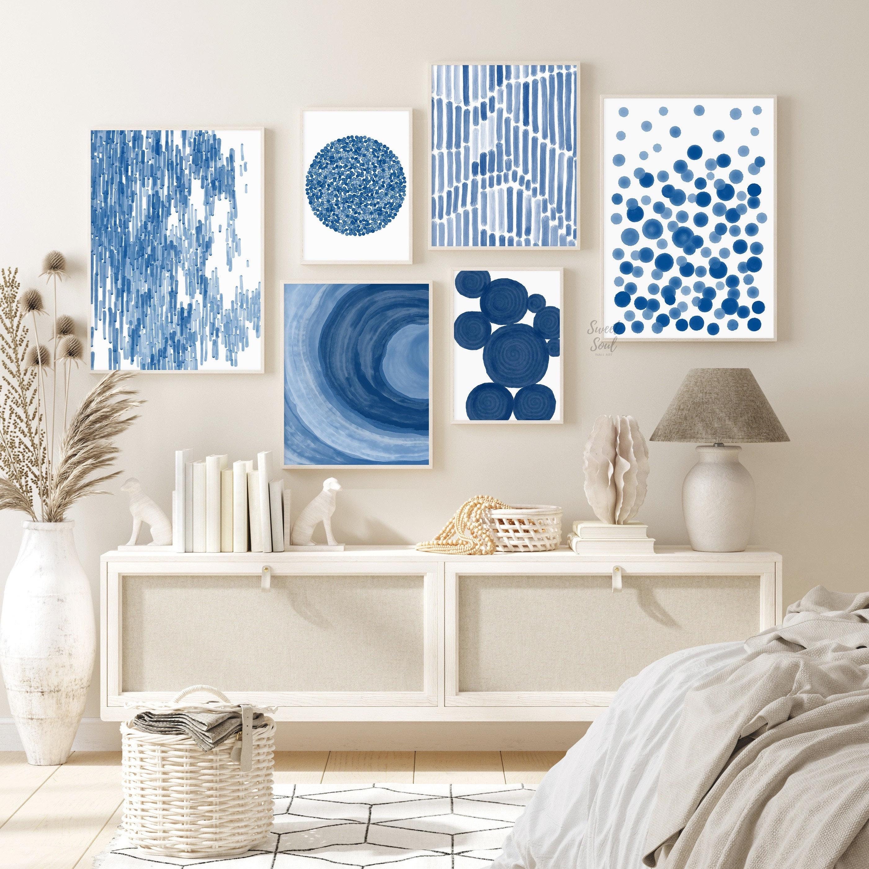 Gallery Wall Art Blue Abstract Prints, Wall Decor Living Room Art Prints, Coastal Home Decor, Bedroom Wall Art Printable Blue Watercolor Art