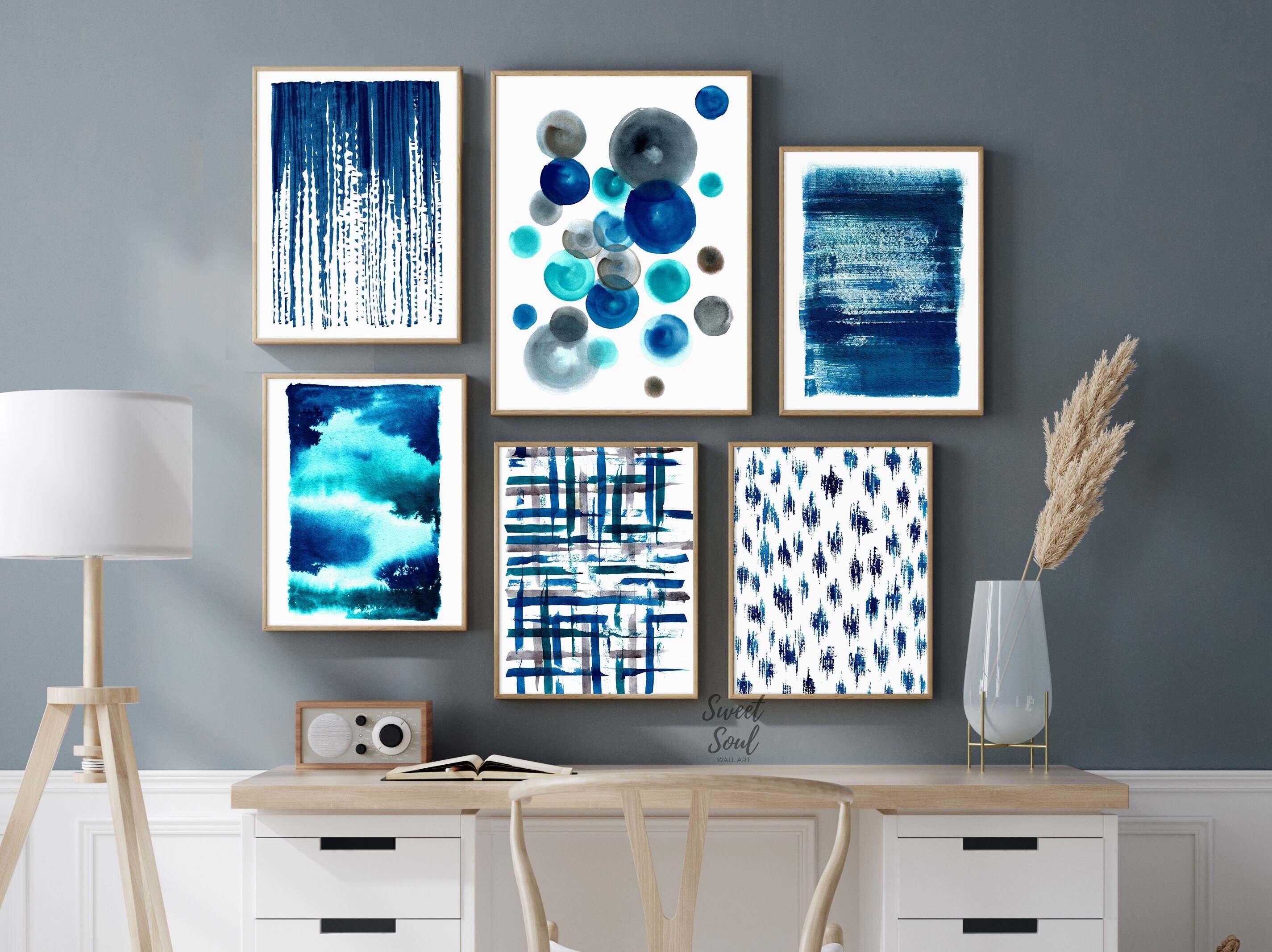 Blue Abstract Art Prints Blue Watercolor Wall Art Printable Etsy