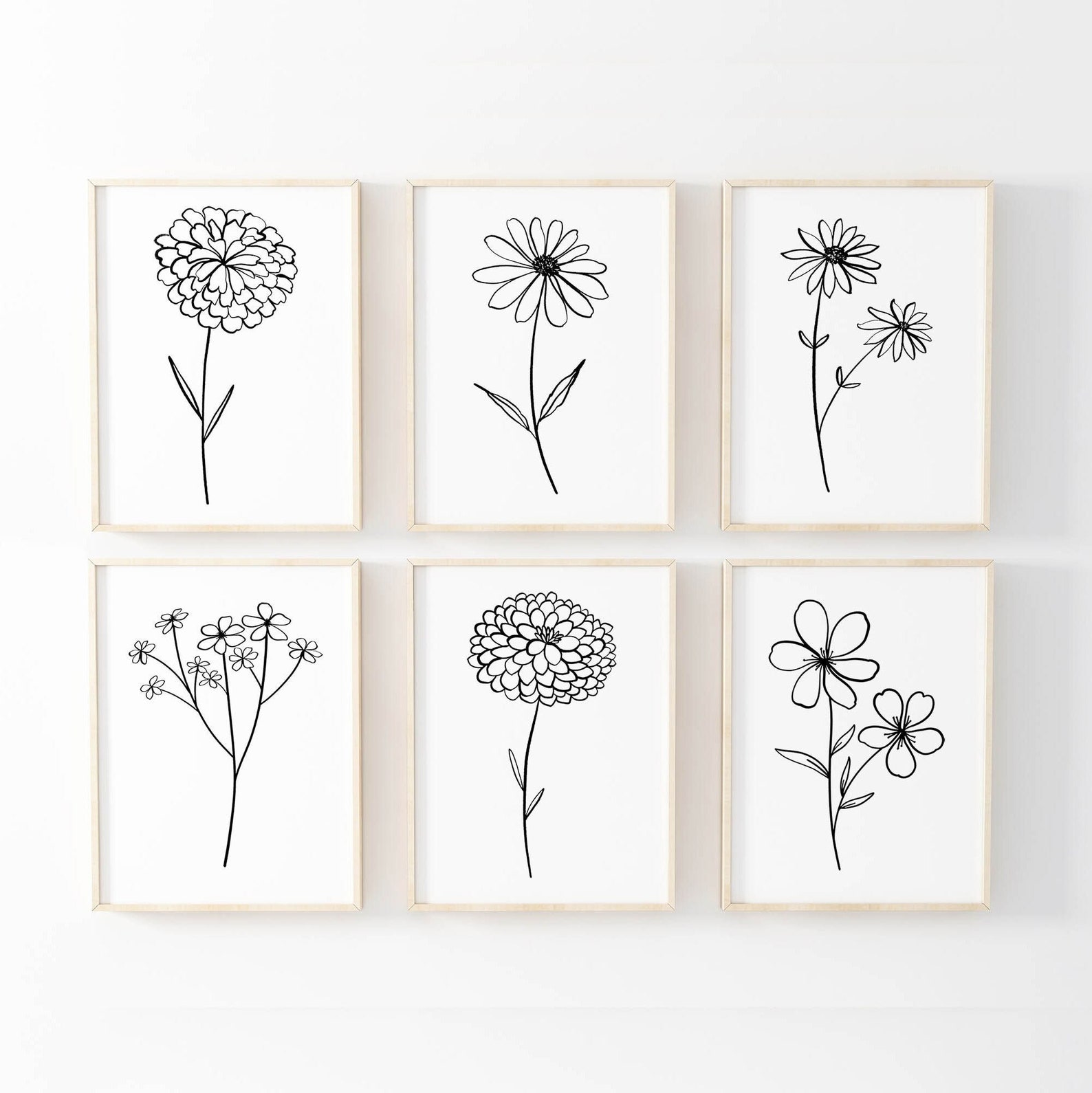 Flower Line Art Prints Simple Flower Wall Art Floral Etsy